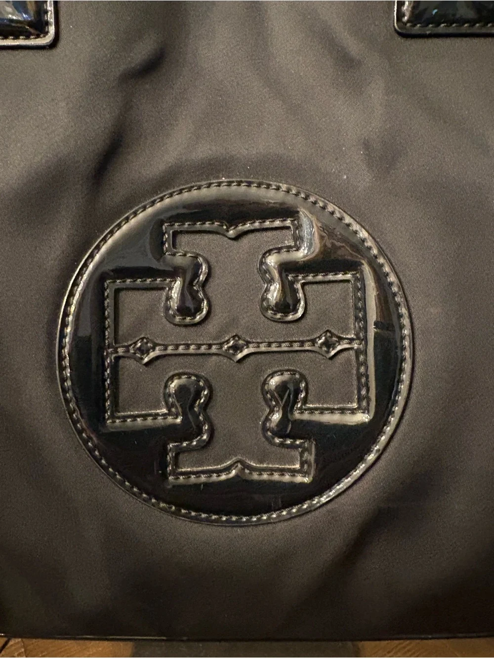 Tory Burch Black Nylon Tote with Patent Trim and Logo - Picture 2 of 8